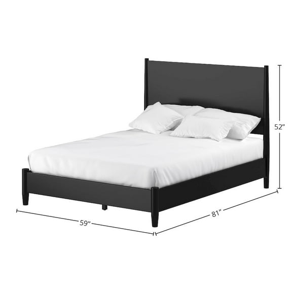 Alpine Furniture Flynn Mid Century Modern Full Size Panel Bed, Black
