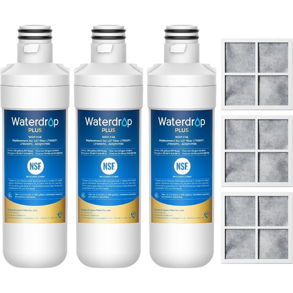 Waterdrop Plus LT1000PC ADQ747935 NSF 401 Refrigerator Water Filter and Air Filter, Reduce PFAS, Replacement for LG® LT1000P®, LRFWS2906V, 3 Combo (Package May Vary)