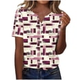 thumbnail image 3 of TaTaai Womens Random Print V Neck Button Decor Loose Tops Short Sleeve Casual Fashion Soft Lightweight Comfy Daily Wear T Shirts for Women Gift, 3 of 7