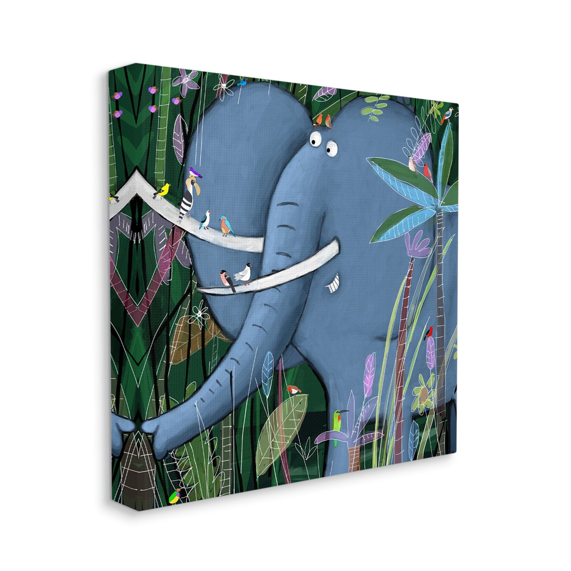 Stupell Industries Elephant Safari Illustration Children's Tropical Jungle Animal, 17 x 17,Design by Carla Daly