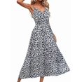 thumbnail image 2 of Women'S Summer Spaghetti Straps Flared V Neck Dress Ruched Sleeveless Leopard Beach Long Dress White M, 2 of 9