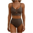 thumbnail image 2 of Cute Tankini Womens Solid V-Neck Bikini Set Hollow Swimsuit High Waist Textured Pleated Bikini Summer Bathing Suit Coffee XS, 2 of 4