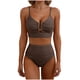 thumbnail image 2 of Traje de baño de 2 piezas para mujer, trajes de baño para mujer, traje de baño de mujer liso con tirantes, escote en V, estilo calado, cintura alta, bikini plisado texturizado, traje de baño dividido,, 2 of 4