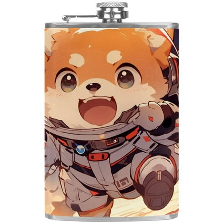 

josid Dog Pattern 3.6x6in Stainless Steel Small Flask Leak-Proof Stainless Steel Construction Wrapped in Premium Two-Layer Leather Nano-Printed Design 227ml Capacity