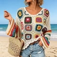 thumbnail image 3 of Crochet Tops for Women Spring Summer Boho Floral Shirts Coverups 2026 Summer Fall Outfits for Women(Beige,XL), 3 of 4