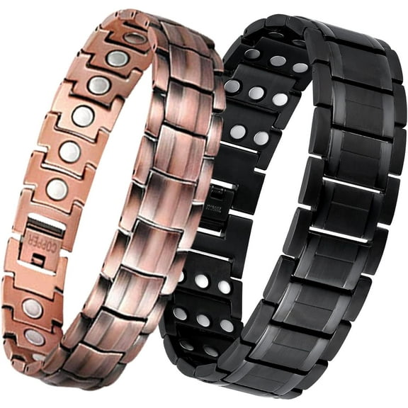 Wollet 3X Magnetic Steel Bracelets for Men Pure Copper Magnetic Bracelet,8.66 inches