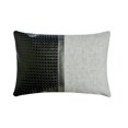 thumbnail image 1 of Funda de almohada lumbar decorativa HomeCentric en negro y gris, 30 x 50 cm (12 x 20 pulgadas), con efecto patchwork de piel sintética, tejido de cesta, lino, rectangular, estilo patchwork moderno -, 1 of 4