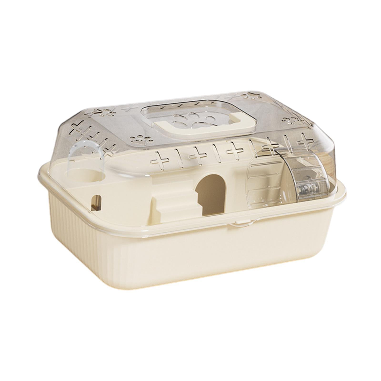 Dualoai Hamster Cage, Hamster Habitat with Handle, with Wheel, Pet Cage for Guinea Pigs, Rice White