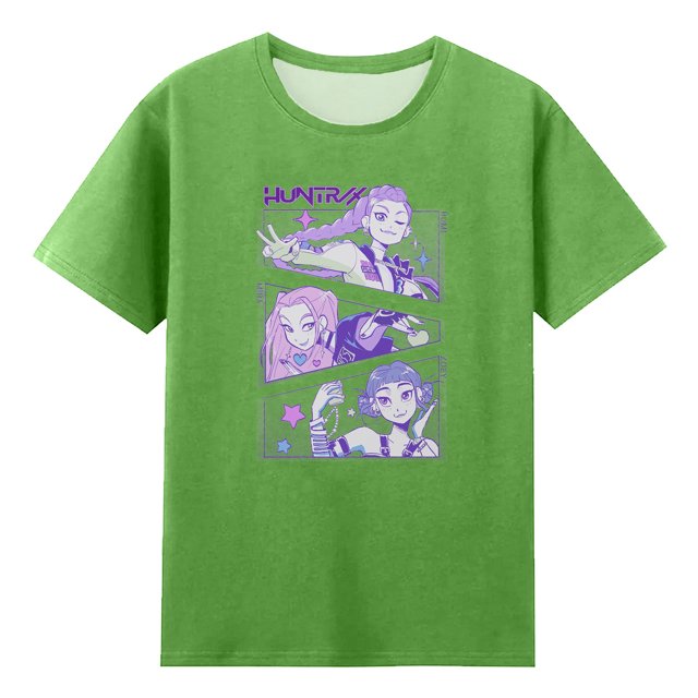 Moonsky Camisetas pop Hunt-ers de manga corta, jersey con estampado HUNTR/X, camisetas de verano, camisetas casuales holgadas para niñas, ropa gráfica Verde 140