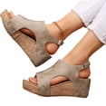 thumbnail image 2 of IEMIEMIEM Women's Wedge Sandals Dressy Summer Open Toe Espadrilles Platform Sandals Buckle Ankle Strap Wedge Sandals Leather Sandals Casual Low Wedges Walking Strappy Slip on Sandals Beige 6.5 Wide, 2 of 7