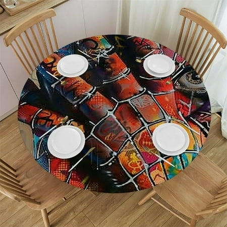 

Autua Graffiti Round Table Cover Stain Resistant Washable for Indoor Outdoor Tablecloth Kitchen Dining Wedding Parties Waterproof 100% Polyester Fiber 31 -35
