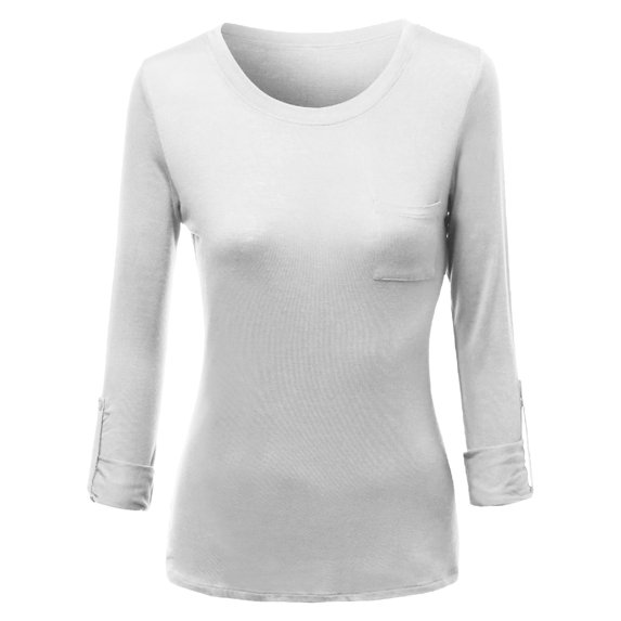 Women's 3/4 Rolled Up Sleeve Round Neck Strechy Rayon Jersey Tee Shirt
