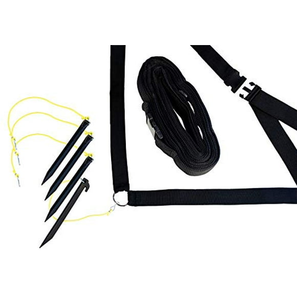 Park & Sun Sports Outdoor Volleyball Boundary Webbing with Ground Stakes, Fixed Short-Court, 2" Wide Court Line Marker, Black