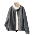 thumbnail image 4 of SuDongPo Warm Coat for Women Solid Color Long Sleeve Half Zipper Button Pocket Baseball Jackets Plus Size Loose Casual Outerwear Fall Winter Fashion Ladies Soft Jackets, 4 of 7