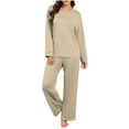 thumbnail image 3 of Pajamas for Women Set V-Neck Solid Color Long Sleeve Tops Elastic Waist Jogger Women Fashionable Casual Loose Pajama Set Top Pants Set, 3 of 8