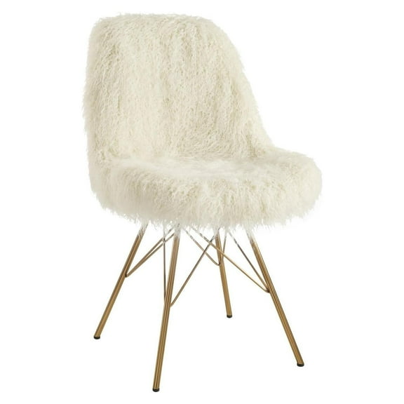 Chair - Cream Faux Fur Accent Seating with Gold Base