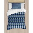 thumbnail image 3 of Navy Duvet Cover Set, Abstract Leaf Form with Inner Circle Spots in Vibrant Tones Hippie Pattern, Decorative 3 Piece Bedding Set with 2 Pillow Shams, Queen Size, Dark Blue Yellow White, by Ambesonne, 3 of 3
