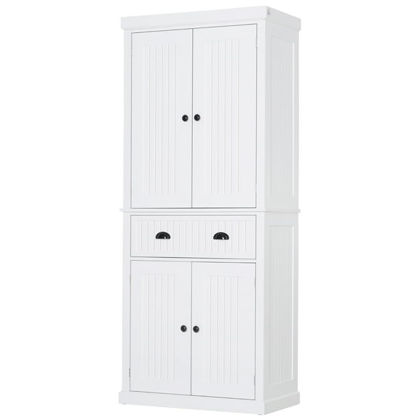 Homcom Traditional Freestanding Kitchen, Tall Wood Storage Cabinet With Doors And Shelves