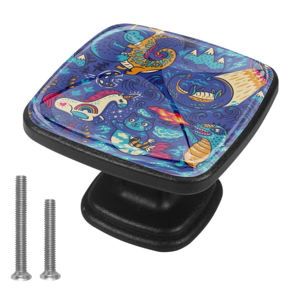 4 Pcs Cabinet Handle Drawer Pulls Unicorn Knobs with Screws Square Furniture Office Cabinet Knob Decoration