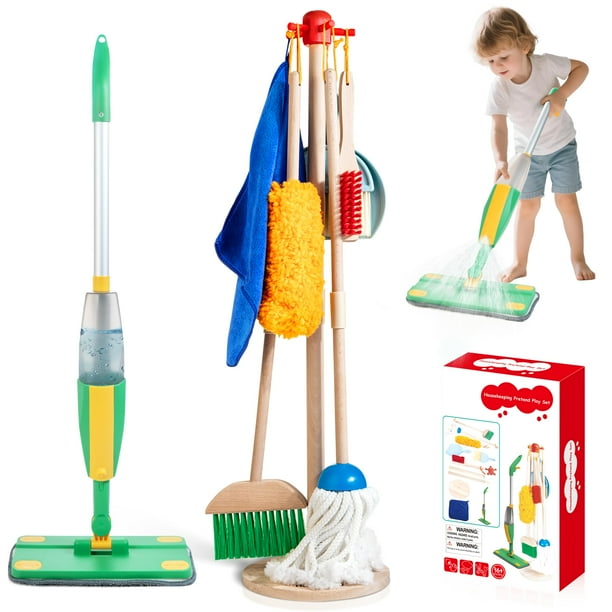 Set de limpieza para niños WOODMAM de madera con trapeador y escoba