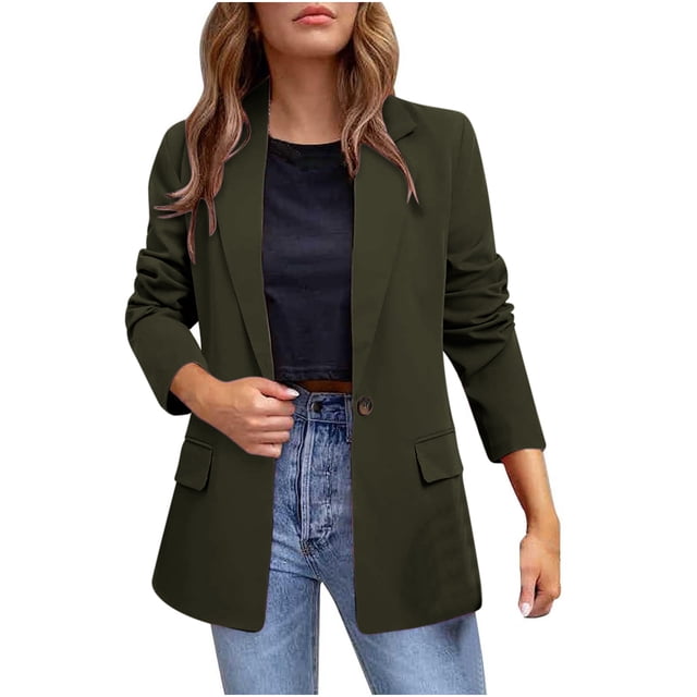 aohooy Blazer pour Femmes pour le Travail Blazer Décontracté Veste un Bouton Extensible Manches Longues Blazer 0ffice Revers Ouvert devant Vestes Vert Armée,m
