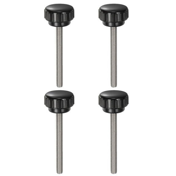 Uxcell 4 Pieces Knurled Clamping Knobs M6 x 60mm 304 Stainless Steel Threaded Stud 25mm Round Head Thumb Screws Black