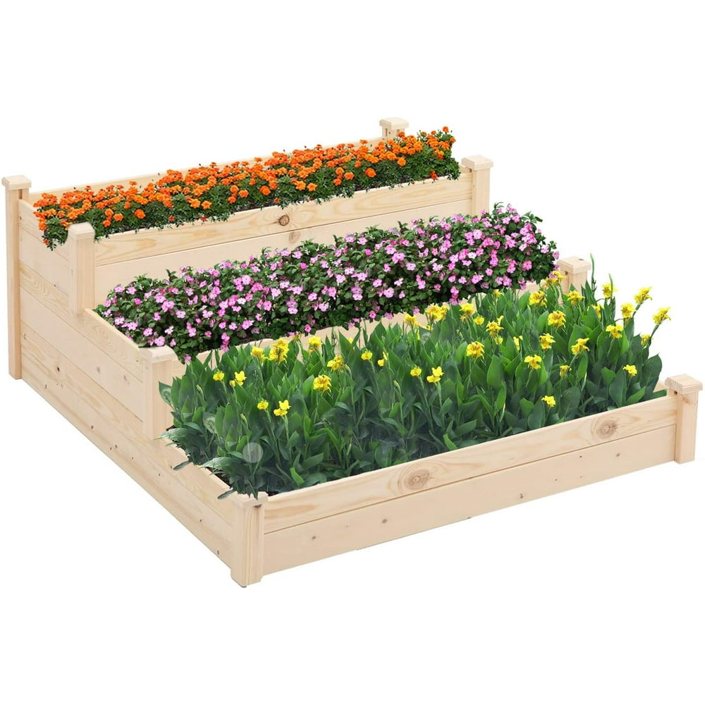 SUNCROWN 3-Tier 4x4ft Wooden Raised Garden Bed Planter Box Kit for ...