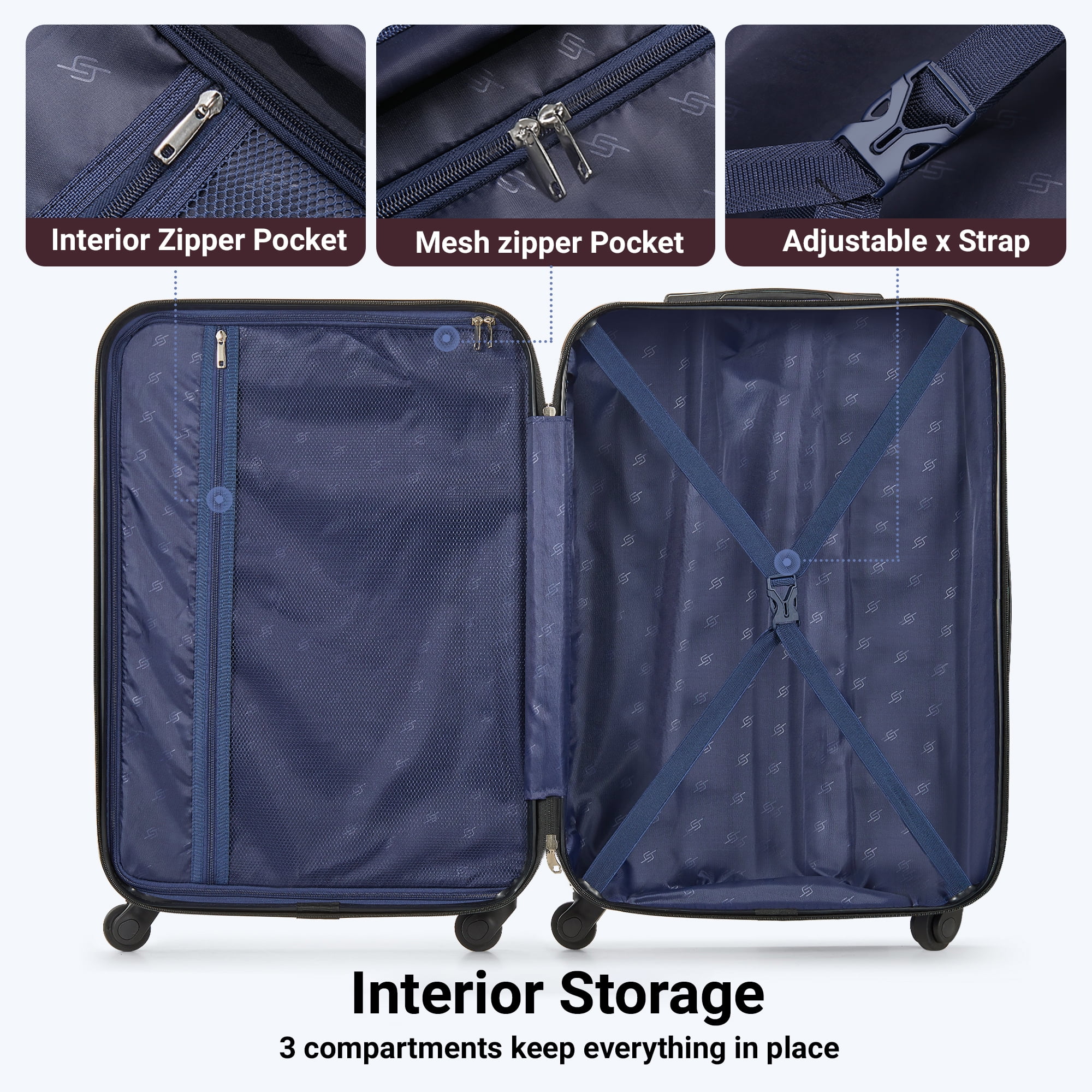 3 Piece Luggage Sets Hard Shell Suitcase Set with Spinner Wheels for Travel Trips Business 20" 24" 2(图5)