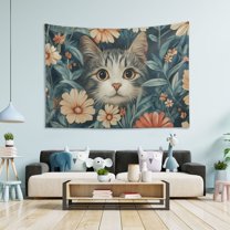 Yayeee Tapestry Wall Hanging for Bedroom 80" x 60" Living Room Home Wall Art Decor, Flowers Cat
