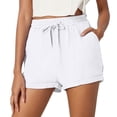 thumbnail image 1 of Women's Solid Color Casual Drawstring Pocket Shorts - Stylish Plain Weave Beach Shorts with Adjustable Waist & Functional Pockets, 1 of 8