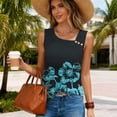 thumbnail image 2 of TaTaai Palace Lock Women Printed Tank Top Hollow Out Sleeveless Irregular Collar Button Breathable Machine Washable No Fading Fashion Casual Daily Wear T-shirt Gift, 2 of 8