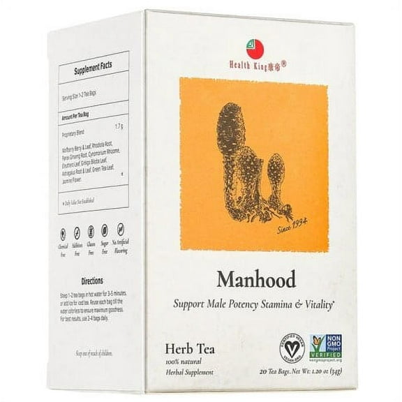 Health King Manhood Herb Tea, Tea Bags, 20 Count - 1.20 Oz - Pack Of 3