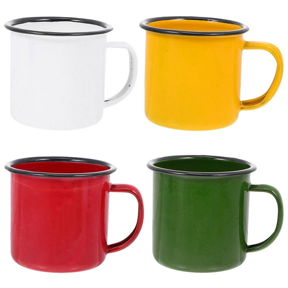 ELAYARD 4-Piece Retro Enamel Mug Set with Assorted Colors for Home, Office, and Travel Use