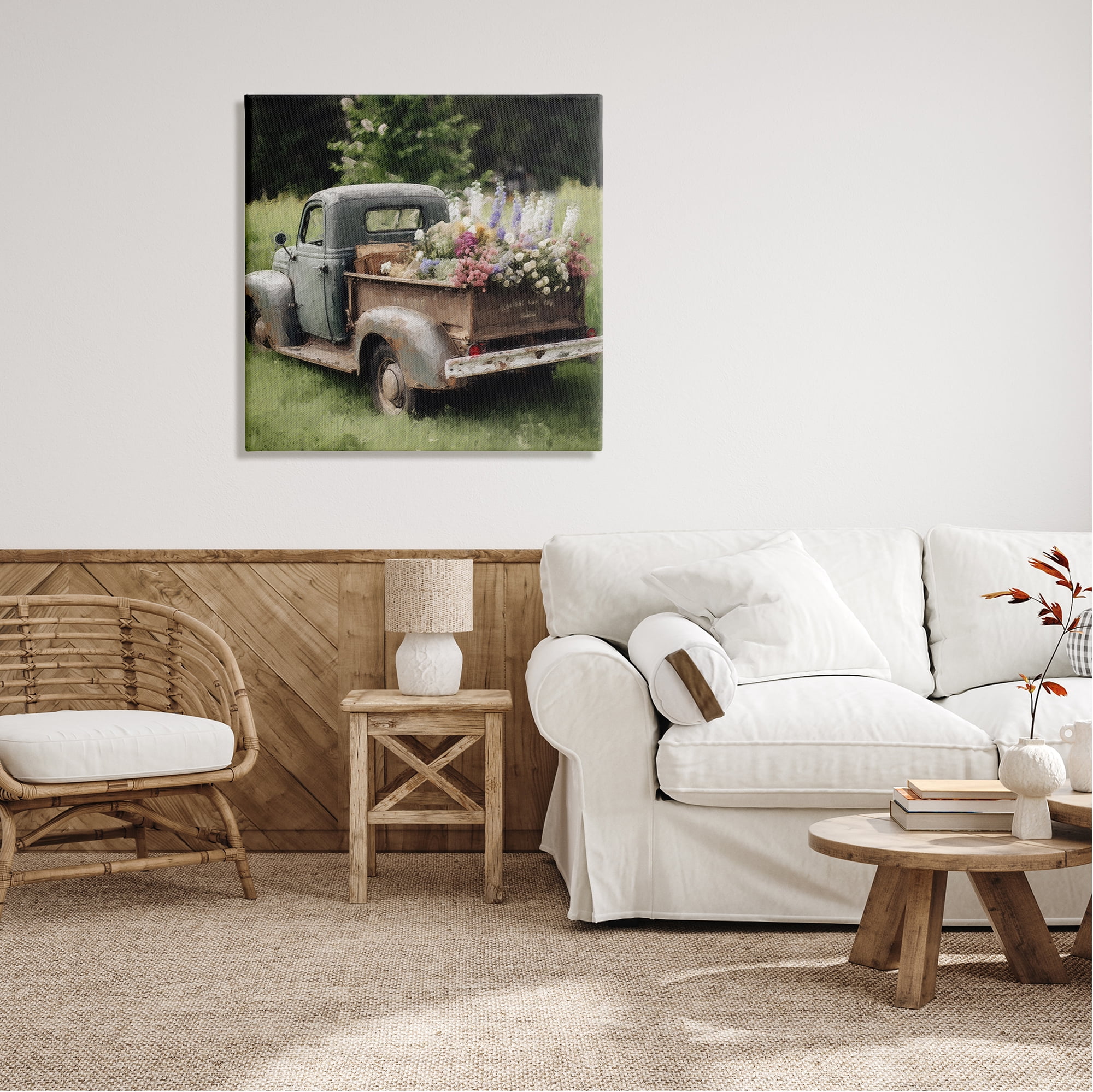 Stupell Industries Rural Pickup with Flowers Transportation Painting Gallery Wrapped Canvas Print Wall Art, 30 x 30