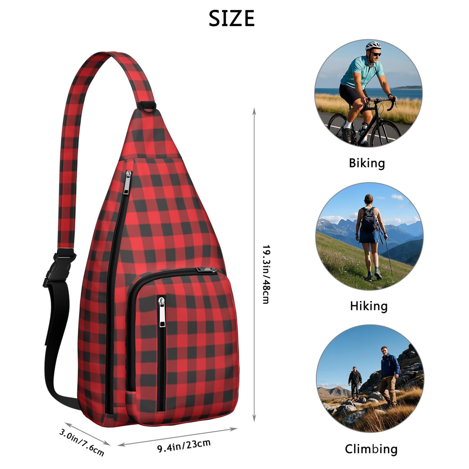 Winter Plaid Chest Bag - Cozy Buffalo Check Print Sling Backpack (Seasonal Style, Tear-Resistant)