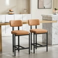 thumbnail image 2 of Dayalane 26" Modern Counter Stools Set of 2, Upholstered Leather Bar Stools with Metal Legs, Curved Back Barstools for Kitchen Island, Home Pub,Dining Room, Brown, 2 of 9