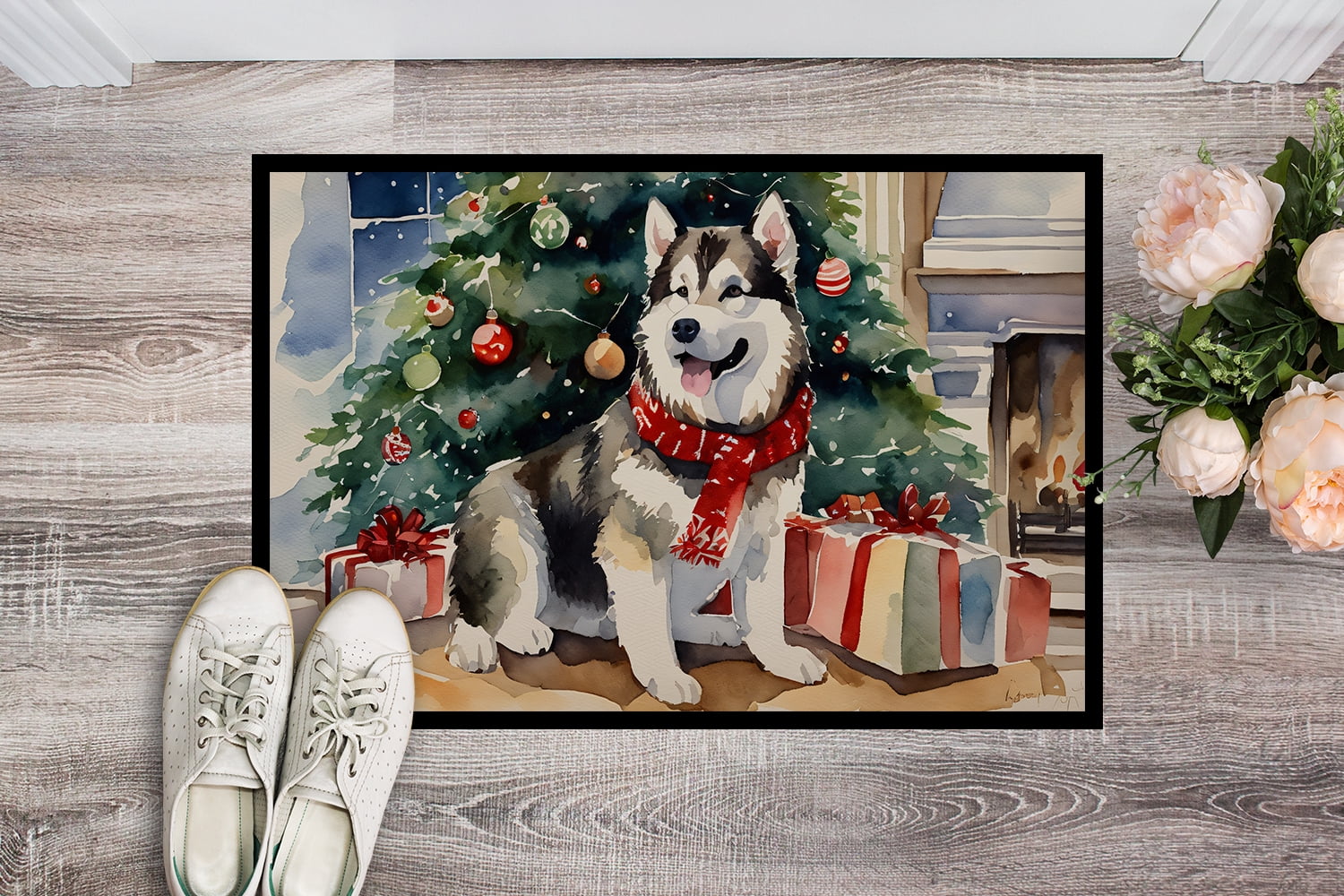 Carolines Treasures DAC2593MAT 0.15 x 18 x 27 in. Alaskan Malamute Cozy Christmas Doormat