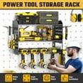 thumbnail image 5 of SUNALLY Power Tool Organizer, 3 Layers Drill Holder Wall Mount with 2 Side Pegboards, Heavy Duty Tool Storage Rack for Garage, 150Lbs Load Capacity, Black, 5 of 7