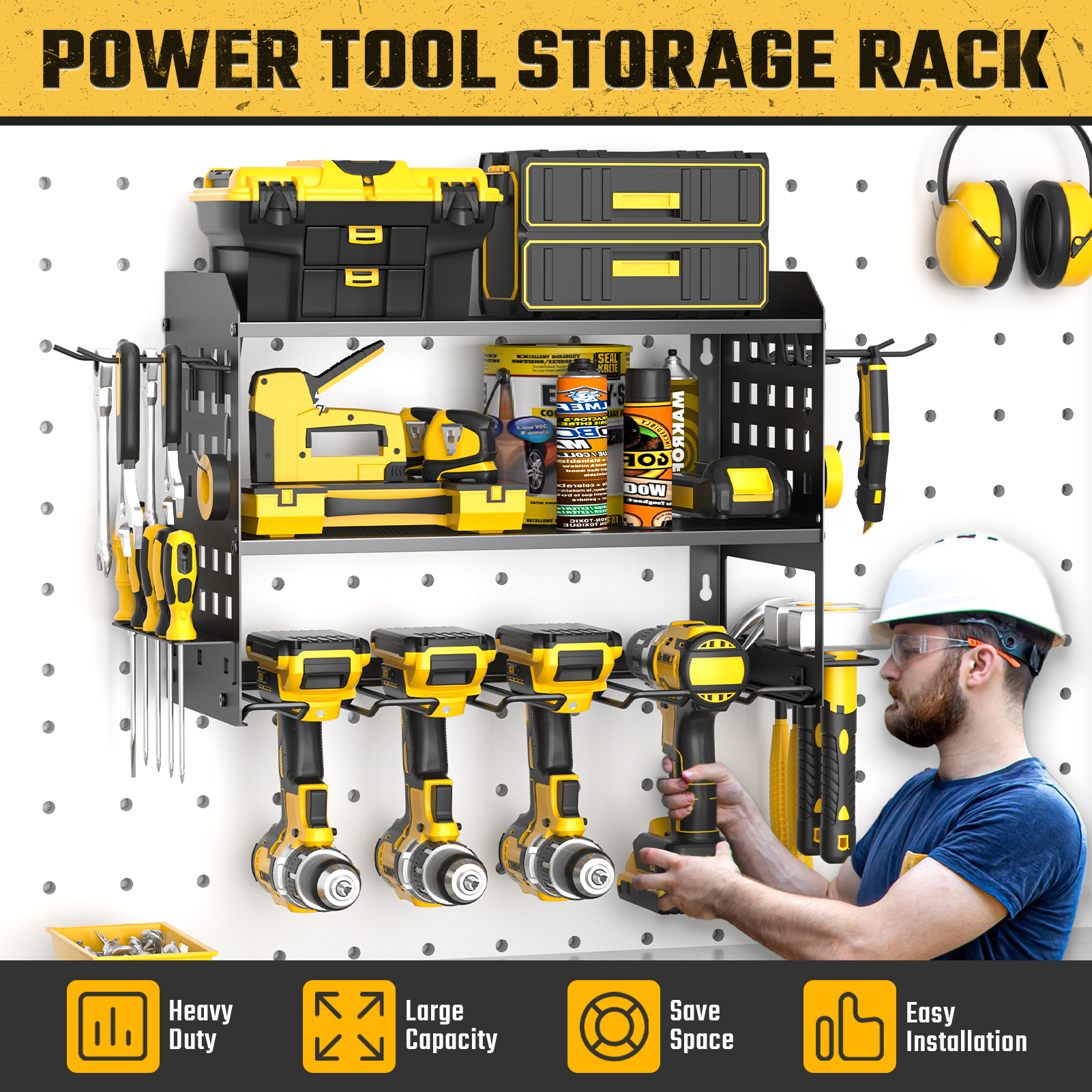 SUNALLY 3-Layer Power Tool Organizer Wall Mount Rack photo 5