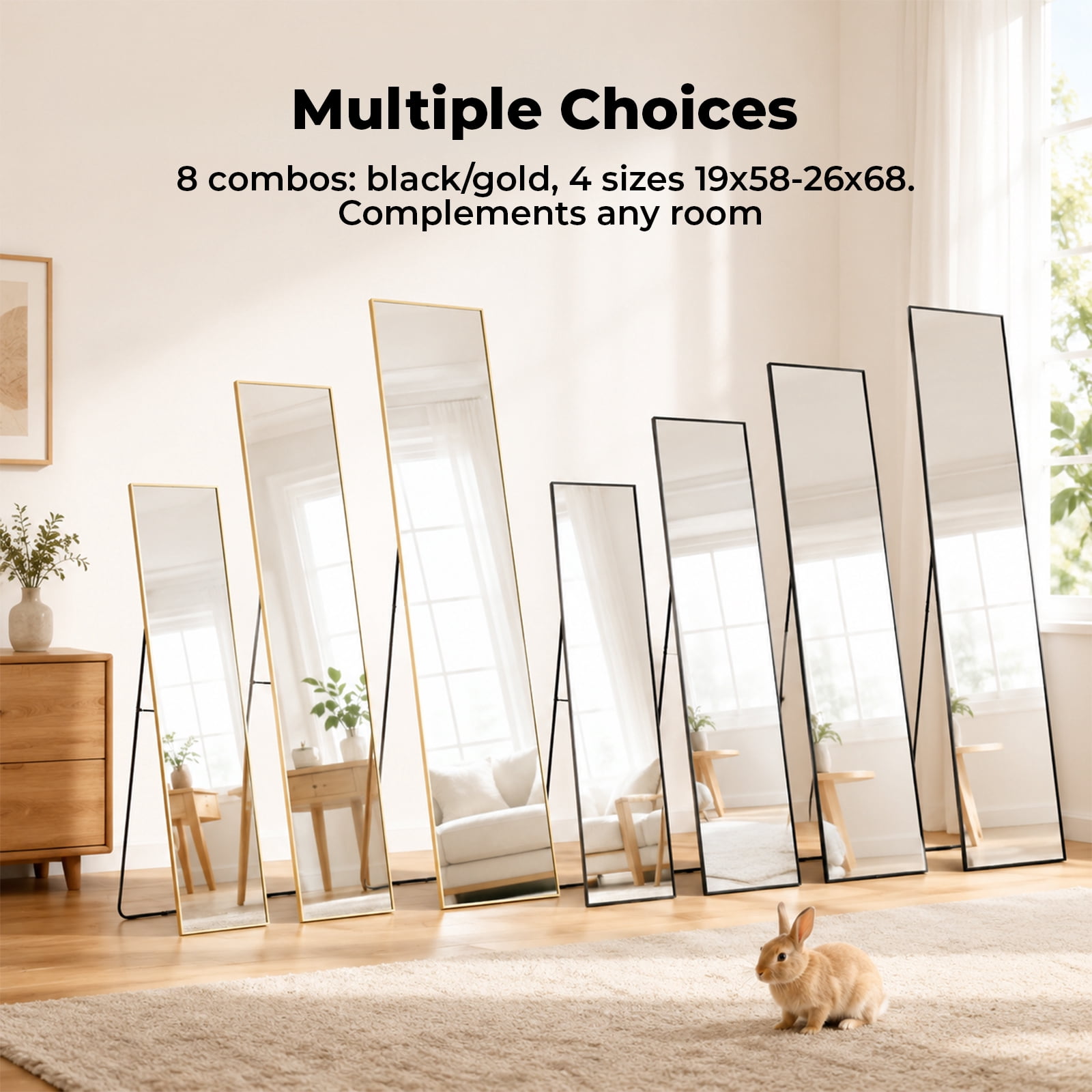 Alvantor Wall Full Length Mirror, Standing Mirror Full Body with Aluminium Frame, Cloakroom Modern Simple Home Decor, Can Be Hanging, Leaning or Wall