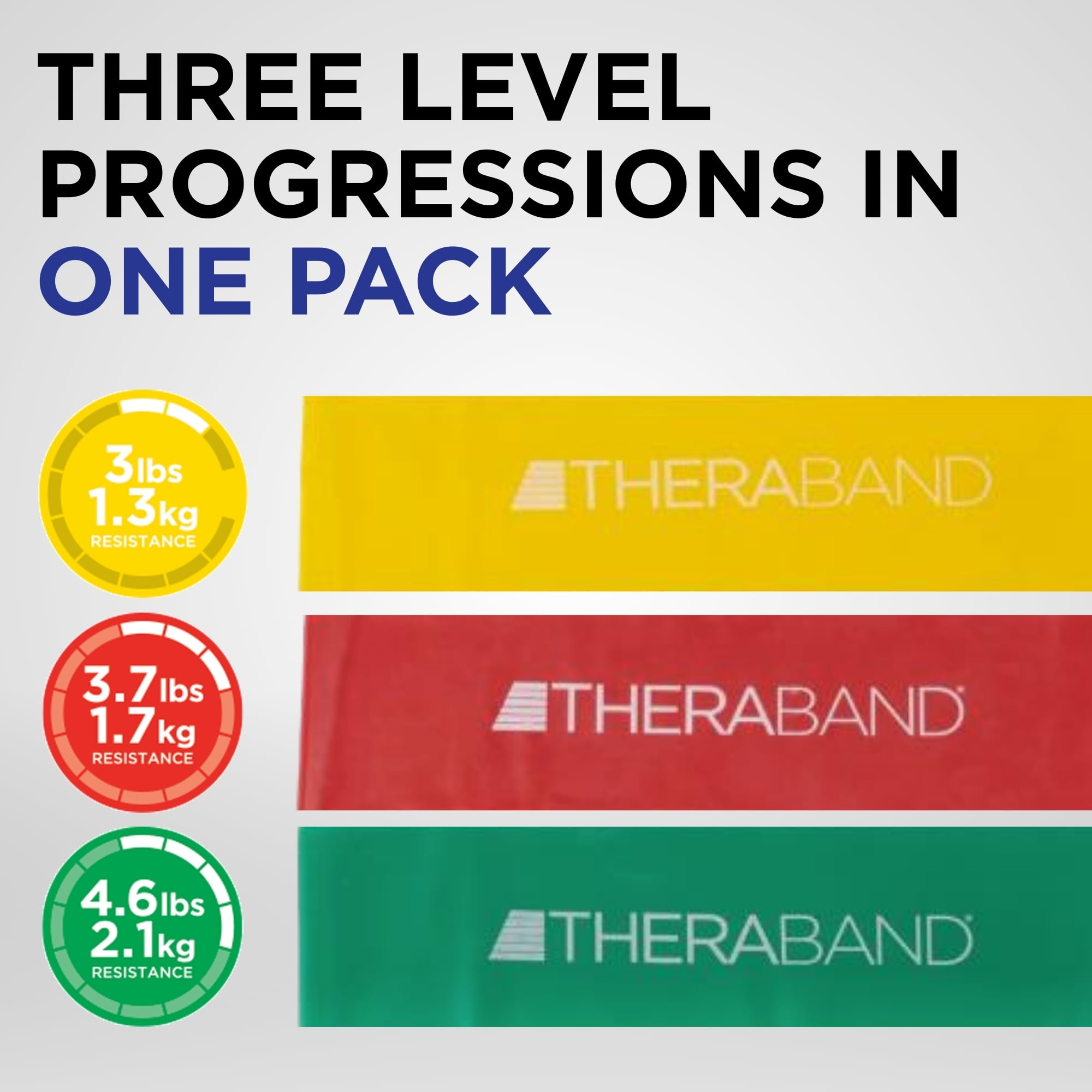 THERABAND 5 ft Resistance Bands Set, Yellow/Red/Green, Beginner, Non-Latex