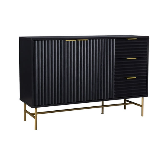 Credenza Bufetera Top Living con Puertas y Cajones Diseño Acanalado Negro y Dorado