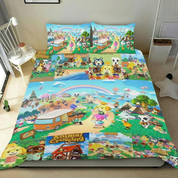 3 Piece Bedding Set For Animal Crossing Comforter Cover Set Cute Duvet Cover Sets Super Soft Teens Bedding Set Kids Bedroom Gifts,ses Twin