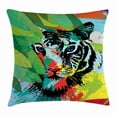 thumbnail image 1 of Tiger Throw Pillow Cushion Cover, Abstract Drawing of a Bengal Tiger Under Leaves on Lively Colored Background Predator, Decorative Square Accent Pillow Case, 16 X 16 Inches, Multicolor, by Ambesonne, 1 of 2