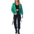 thumbnail image 2 of INSPIRE CHIC Women's Jacket Shiny Long Sleeve Lightweight Zipper Hooded Metallic Jacket M Green, 2 of 6