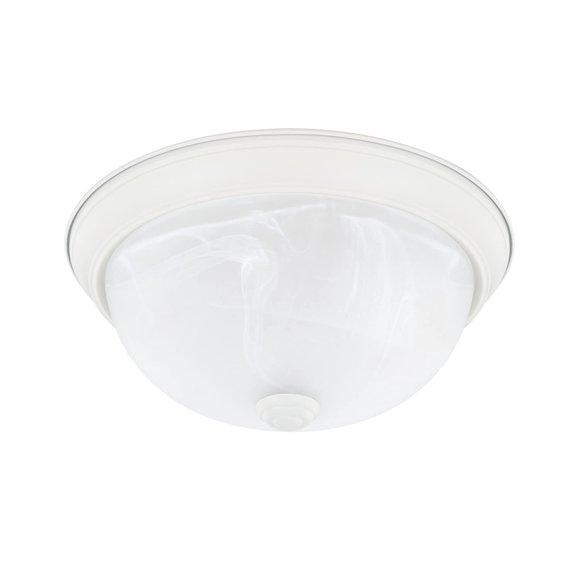 HomePlace Lighting 219021MW Lampe de Plafond Traditionnelle Bates en Faux Albâtre Blanc avec Bol en Verre, 2 Lumières 120 Watts au Total, 5 Pouces H x 11 Pouces L, Blanc Mat