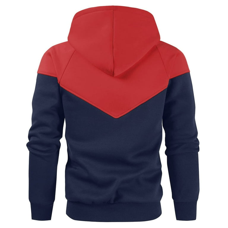 Hooded standard color block pocket slim men's sweater sales