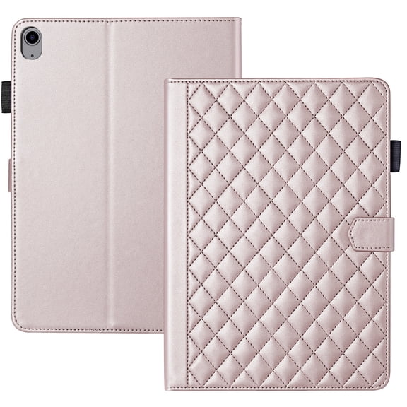 for iPad (A16) 11th/10th Gen 11/10.9 inch 2025/2022 Case, Rhombus Pattern Multiple Viewing Angles Stand Slim Folio Cover (Rose Gold)