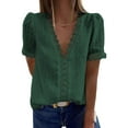 thumbnail image 1 of Women Dots Print Lace Splicing Short Sleeve V Neck Solid Color Shirt, 1 of 2