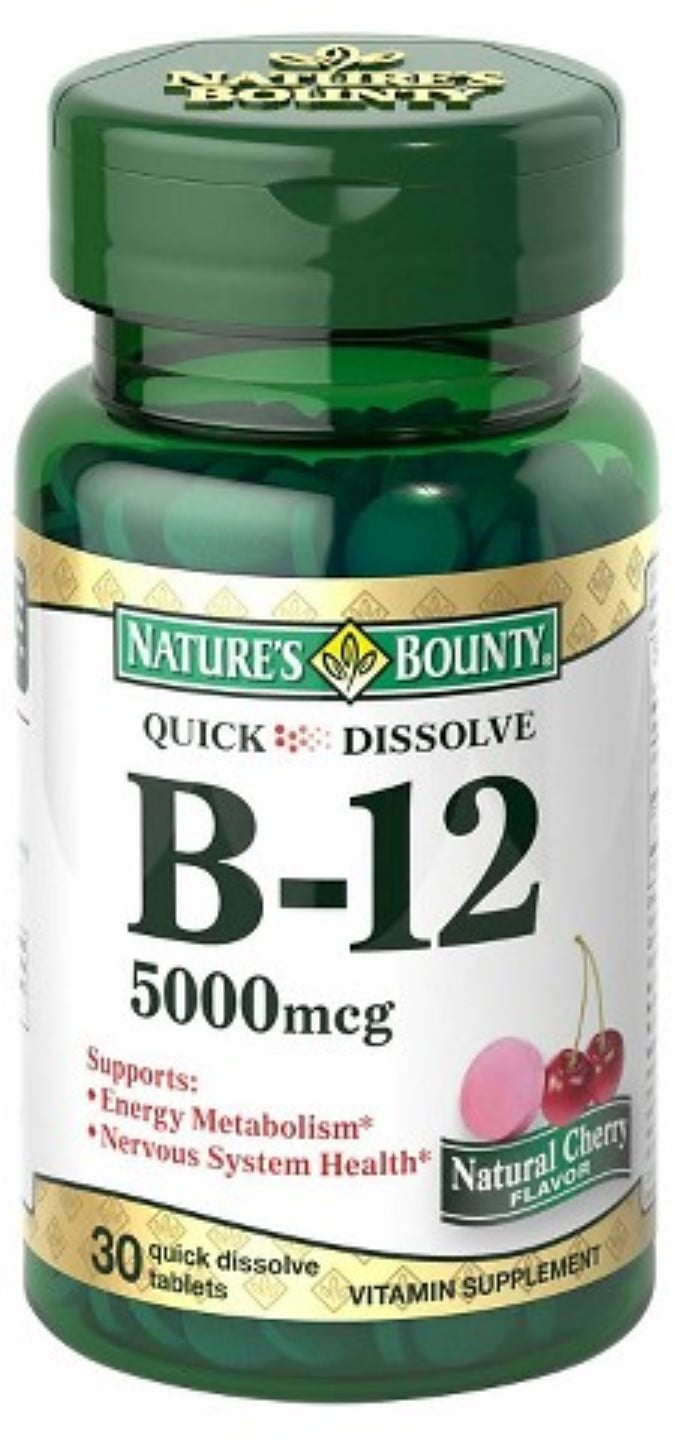 Nature's Bounty Vitamin B12 5000 mcg Quick Dissolve Tablets, Natural